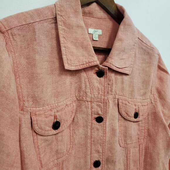 J Jill Womens Office Career Linen Button Up Jacket Size L Red Capsule Coastal - Picture 2 of 10